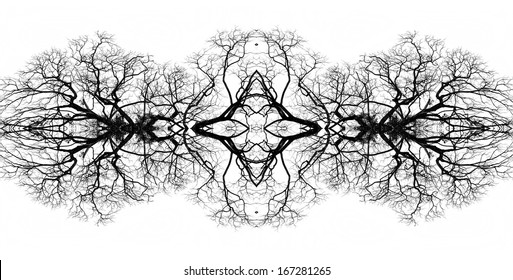 Abstract Art Of Black Tree Silhouette Isolated On White Background.