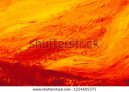 Abstract art canvas background with brush color texture. Artistic design backdrop with orange lava oil paint.