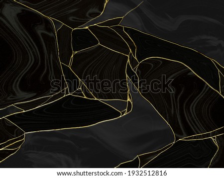 Abstract art Inkscapes free-flowing marble texture with snaking golden metallic swirls veins, paint with the addition of gold in kintsugi style cracks and craquelure for use as a background for design