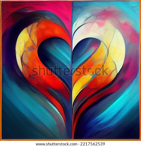 Abstract Art Painting in colorful Love and Heart Background, Suitable for Wall Painting Illustration, Heart and Love Art