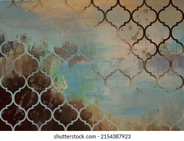 Abstract art painting. Modern artwork background with morrocan patten