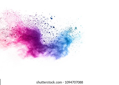 Abstract Art Powder Painted On White Background. Movement Abstract Frozen Dust Explosion Multicolored On White Background. Stop The Movement Of Colored Powder On White Background.