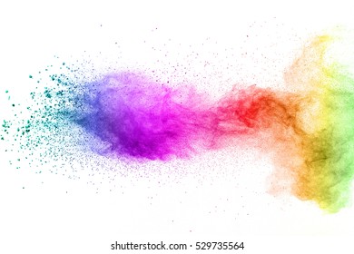 Abstract art powder painted on white background. Movement abstract frozen dust explosion multicolored on white background. Stop the movement of colored powder on white background. - Shutterstock ID 529735564