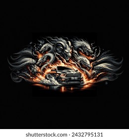 abstract art tattoo style fast cars fire smoke dodge ram dragons and demons