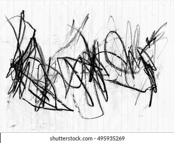 Abstract Artwork of the Preschool Children - Abstract background Scribble with crayons , Baby works - Black and White