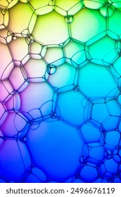 Abstract background bio technology, macro photography foam and water with gradient background. Molecule multicolor backgorund