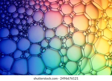 Abstract background bio technology, macro photography foam and water with gradient background. Molecule multicolor backgorund