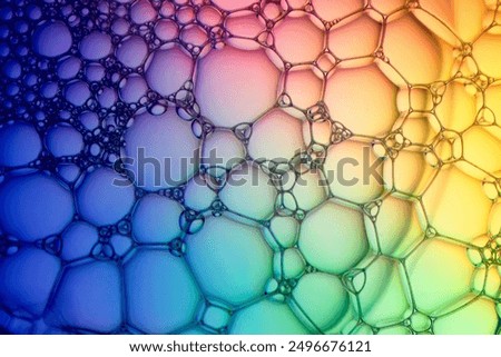 Abstract background bio technology, macro photography foam and water with gradient background. Molecule multicolor backgorund