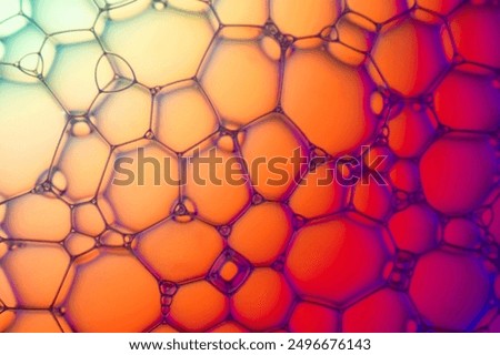 Abstract background bio technology, macro photography foam and water with gradient background. Molecule multicolor backgorund