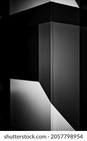 Abstract Background In Black And White.  Monochrome Photography  Of A Building Corner With Midday Shade And Shadows.