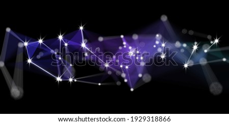 Abstract  background with chaotic polygonal grid and stars on dark space.  Futuristic technology and science concept. Visualization for business, science and technology. 