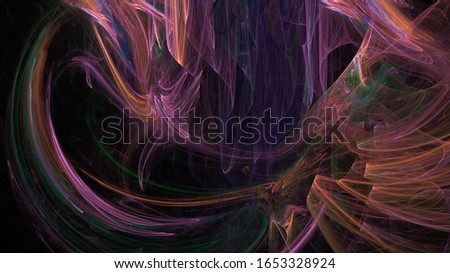 Abstract background of colored glowing lines of fractals of different-colored circles, nebulae, flares. Ultra-modern design for notebook covers and fabrics.