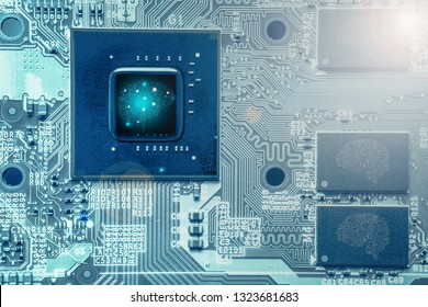 Abstract background of CPU chipset with artificial intelligent capability on computer board