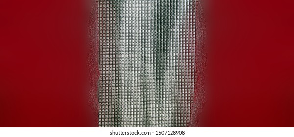 Abstract background creation in red, silver, gray blending real art content with virtual design