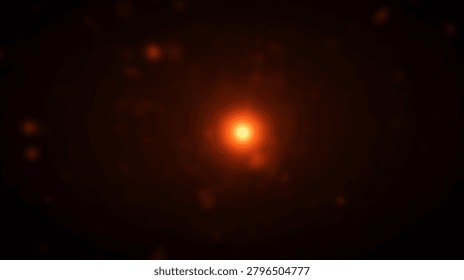 Abstract background featuring a central orange light source with subtle bokeh particles on a black backdrop