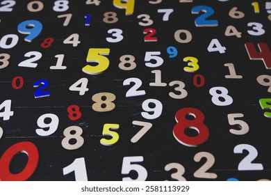 An abstract background featuring glowing digital numbers in blue tones. The seamless pattern resembles computer code, data streams, and futuristic technology. 