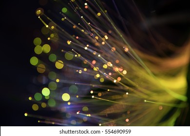 Abstract background fiber optics close up, computer communication technology. Optical lighting.