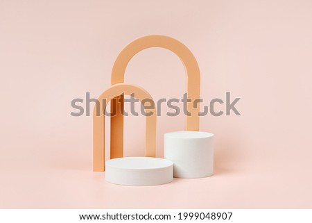 Abstract background with geometric forms and podiums in pastel color for product presentation. Podium and arch  to show cosmetic products.