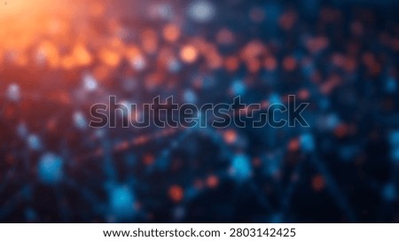 Abstract background with glowing blue and orange bokeh lights and a network of connections, representing technology and data flow.