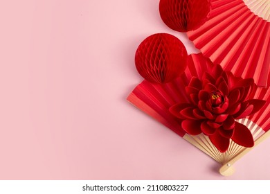Abstract Background With Hand Paper Fan For Product Presentation.