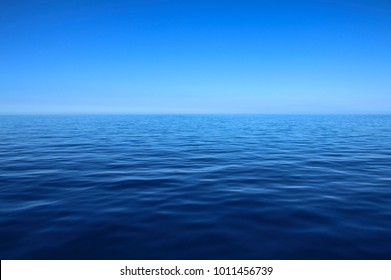 Abstract Background - Horizon Line Between Calm Mediterranean Sea And Clear Blue Sky