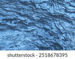 Abstract background in ice blue colors. Close up detail of rock wall, front view, with lots of natural shapes, lines, layers, holes and cracks. Uneven surface. Geological concept. Nature flow design 