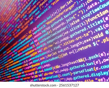 Abstract background with letters. Closeup beautiful geometric purple hexagonal texture. 3d rendering. Javascript code background. Beautiful multicolor pattern for design. Javascript code. - Powered by Shutterstock - Get 15% off with code: PIKWIZARD15