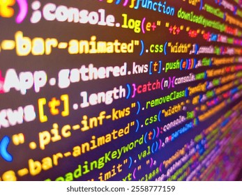 Abstract background with letters. Pink unique background. Programmer developer screen concept. Multiple exposure red binary code lines. Stock market graph with arrows going down. Coding concept.