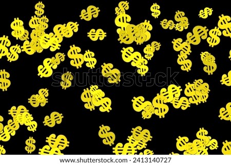 Abstract background made from gold dollar signs scattered on black. Prosperity and success related backdrop.