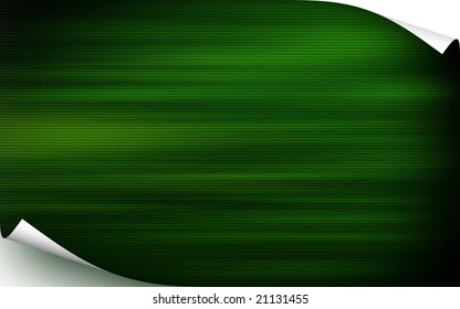 Abstract background as models of a sheet of a paper of green color with the wrapped up corner