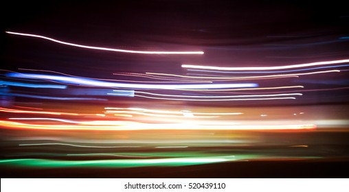 Abstract Background Of Night Light On Street , Long Exposure Shot