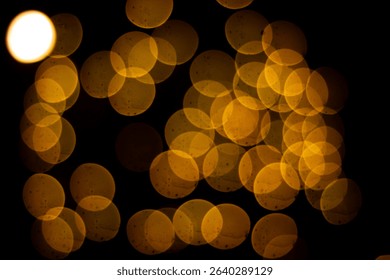 Abstract background of out-of-focus warm golden lights creating a beautiful bokeh effect against a dark, mysterious backdrop, perfect for festive moods. - Powered by Shutterstock - Get 15% off with code: PIKWIZARD15