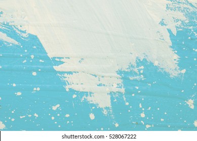 Abstract Background Paint Splashes. Photo Blue Grunge Brush And White Strokes Oil Paint Isolated. Like A Pollock Art.