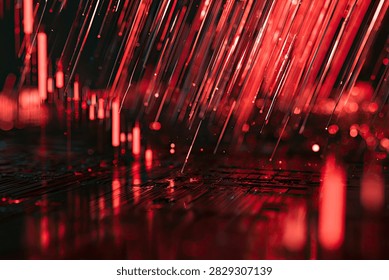 Abstract background with red light streaks and bokeh, creating a sense of motion and depth.