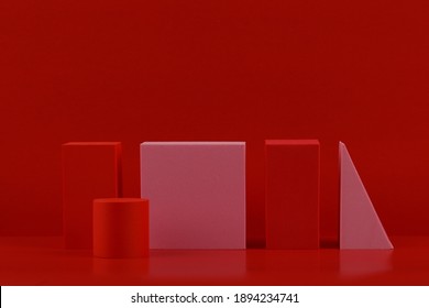 Abstract background with red and purple geometric figures against red background with copy space - Shutterstock ID 1894234741
