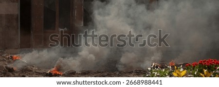 abstract background with smoke after explosion on city street without people