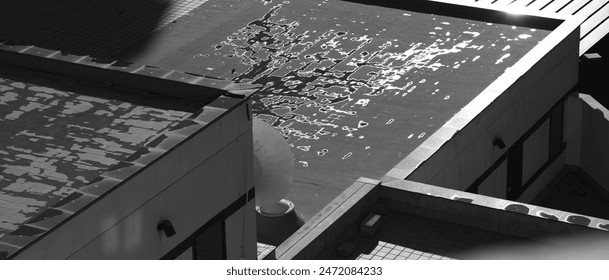Abstract background with thin layer of water condensated on flat roof