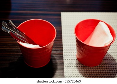 Abstract background with two red buckets