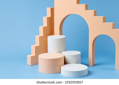 Abstract background with various geometrical forms in pastel color for product presentation. Podium to show cosmetic products.