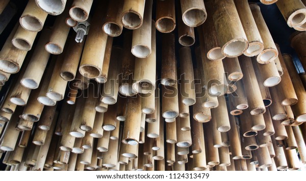 Abstract Bamboo Ceiling Background Textured Wallpaper Stock Photo