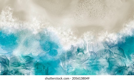 Abstract Beach And Ocean Wave Art Painting Background Alcohol Ink Technique