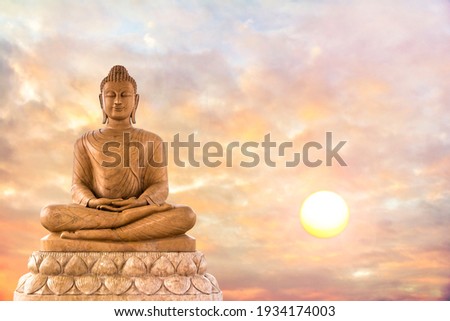 Abstract Beautiful Buddha With Sunset Sky Background