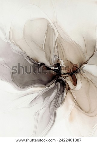 Abstract beige art — light brown fluid background. Beautiful smudges and stains made with alcohol ink. Transparent cream-colored fluid texture resembles petals of flower, watercolor or aquarelle.