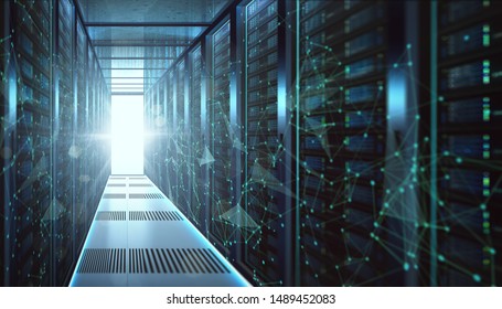 Abstract big data center storage with data connection visual effect . - Powered by Shutterstock