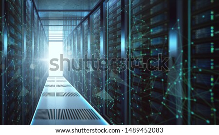 Abstract big data center storage with data connection visual effect .