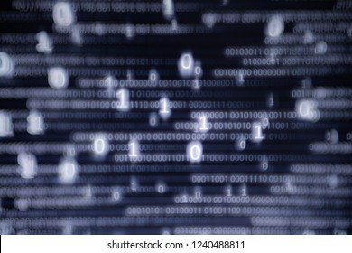 Abstract big data image. Computer display screen with binary code moving in the background. text moving in matrix code style from top moving downward to the bottom of the screen.