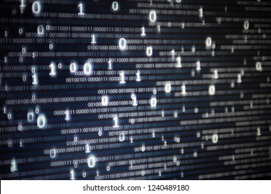 Abstract big data image. Computer display screen with binary code moving in the background. text moving in matrix code style from top moving downward to the bottom of the screen.