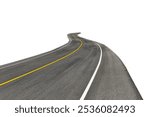 Abstract black asphalt winding Road transport going to the distance with yellow line drawing separated two way of forward and backward, isolated on white background. This has clipping path.