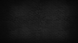 Abstract Black Brick Wall Texture For Pattern Background. Wide Panorama Picture.