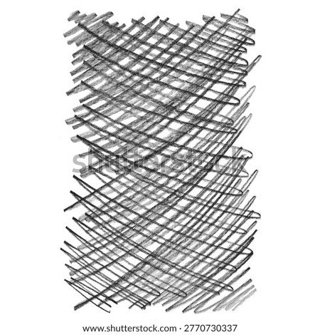 Abstract black chalk scribble lines forming dense crosshatch texture, isolated on white background